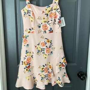 Textured pink floral mini dress